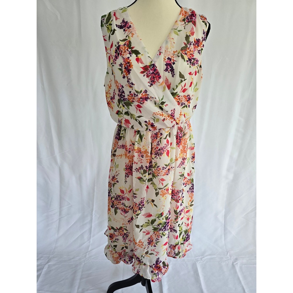 George Floral Print Sleeveless‎ Dress White Purple Orange Size 14